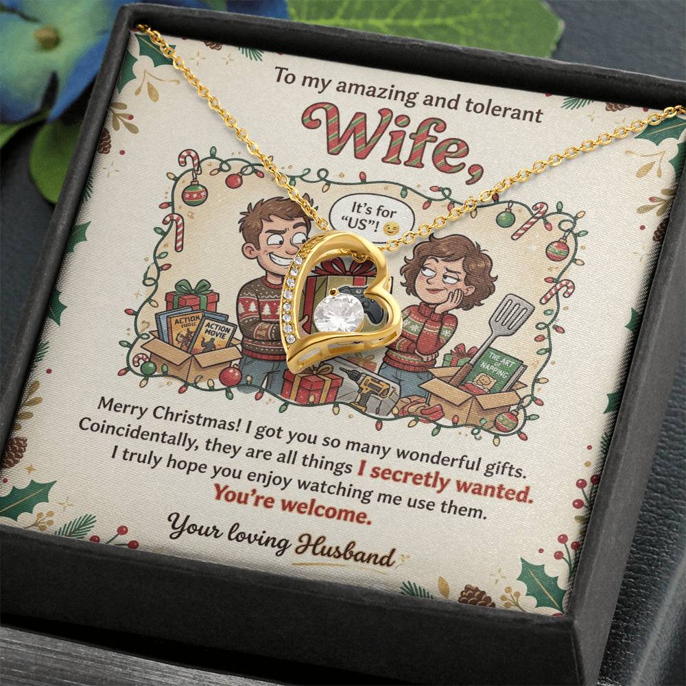 To My Wife Necklace From Husband, Funny Christmas Gift for Your Amazing and Tolerant Wife, Holiday Gift Idea, Love Knot Necklace-LKN59643