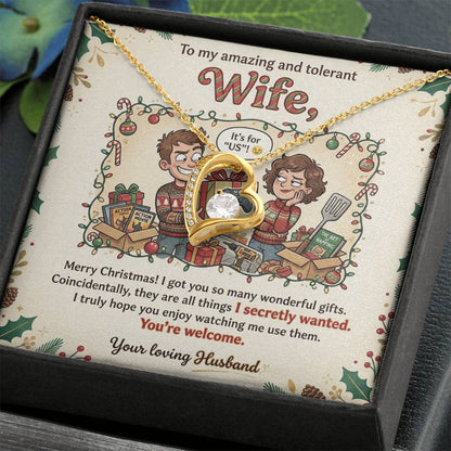 To My Wife Necklace From Husband, Funny Christmas Gift for Your Amazing and Tolerant Wife, Holiday Gift Idea, Love Knot Necklace-LKN59643