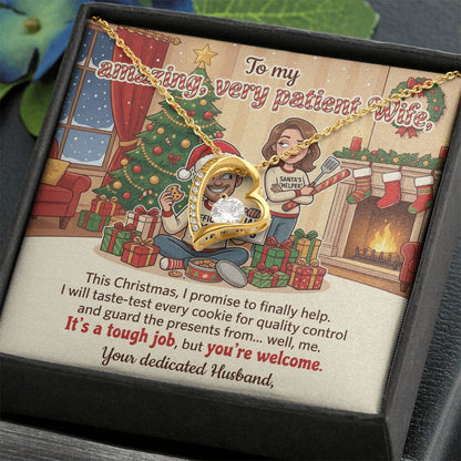 To My Wife Necklace From Husband, Funny Christmas Gift for Her, Holiday Present, Amazing Patient Wife Gift - Love Knot Necklace-LKN70058