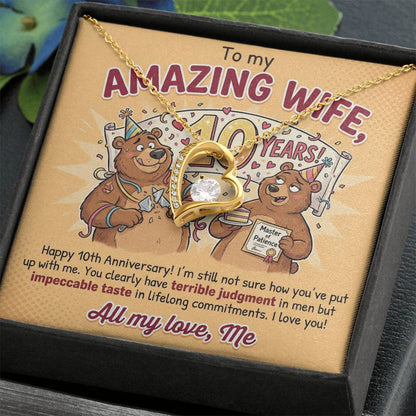 To My Wife Necklace From Husband, 10th Anniversary Gift for Her, Funny Romantic Message Card - Love Knot Necklace-LKN83800