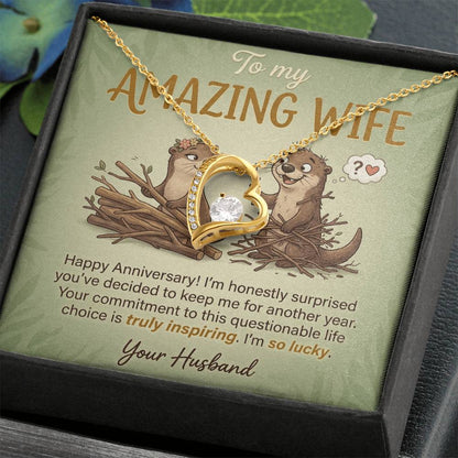 To My Wife Necklace From Husband, Funny Anniversary Gift For Her, I'm So Lucky - Love Knot Necklace-LKN13584
